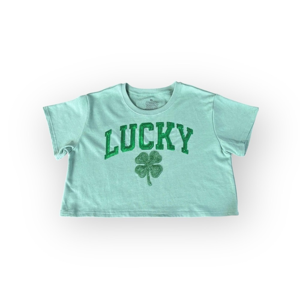 Goodie Two Sleeves LUCKY Sequin Shamrock Tee XL Green NWOT St Patrick’s